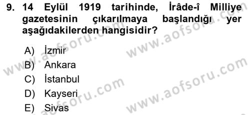 Türk Basın Tarihi Dersi 2023 - 2024 Yılı Yaz Okulu Sınavı 9. Soru