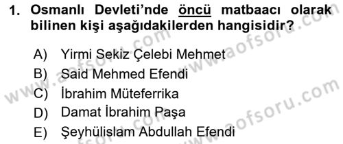 Türk Basın Tarihi Dersi 2024 - 2025 Yılı (Vize) Ara Sınavı 1. Soru