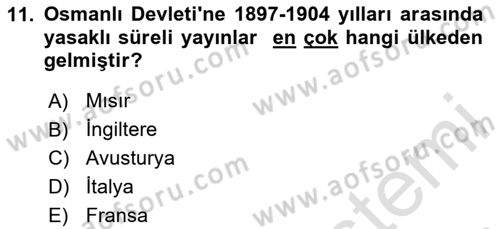 Türk Basın Tarihi Dersi 2024 - 2025 Yılı (Vize) Ara Sınavı 11. Soru