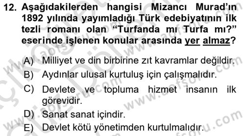 Türk Basın Tarihi Dersi 2024 - 2025 Yılı (Vize) Ara Sınavı 12. Soru