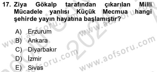 Türk Basın Tarihi Dersi 2024 - 2025 Yılı (Vize) Ara Sınavı 17. Soru