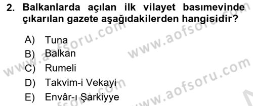 Türk Basın Tarihi Dersi 2024 - 2025 Yılı (Vize) Ara Sınavı 2. Soru