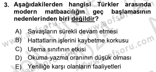 Türk Basın Tarihi Dersi 2024 - 2025 Yılı (Vize) Ara Sınavı 3. Soru