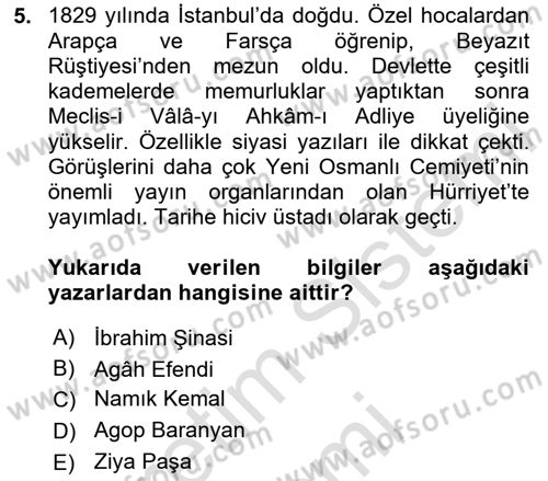 Türk Basın Tarihi Dersi 2024 - 2025 Yılı (Vize) Ara Sınavı 5. Soru