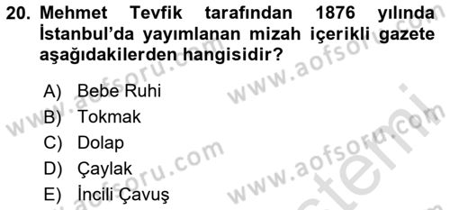 Türk Basın Tarihi Dersi 2024 - 2025 Yılı (Final) Dönem Sonu Sınav Soruları 20. Soru
