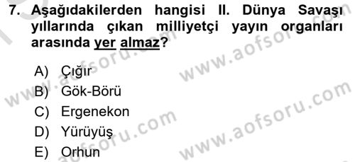 Türk Basın Tarihi Dersi 2024 - 2025 Yılı (Final) Dönem Sonu Sınav Soruları 7. Soru