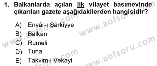 Türk Basın Tarihi Dersi 2025 - 2026 Yılı (Final) Dönem Sonu Sınav Soruları 1. Soru