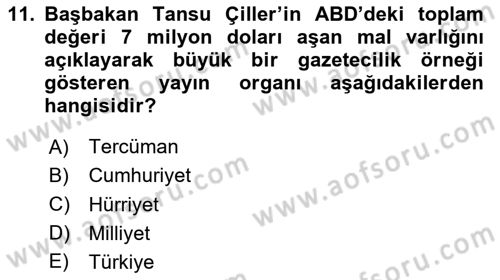 Türk Basın Tarihi Dersi 2025 - 2026 Yılı (Final) Dönem Sonu Sınav Soruları 11. Soru