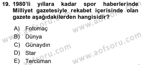 Türk Basın Tarihi Dersi 2025 - 2026 Yılı (Final) Dönem Sonu Sınav Soruları 19. Soru