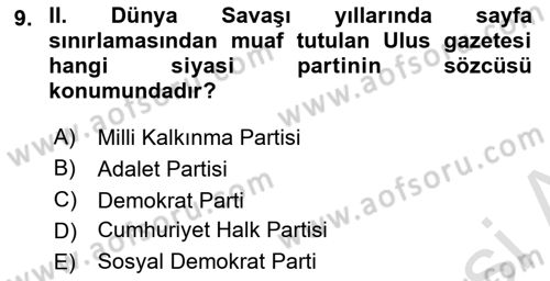 Türk Basın Tarihi Dersi 2025 - 2026 Yılı (Final) Dönem Sonu Sınav Soruları 9. Soru