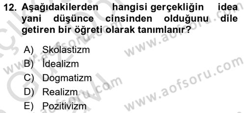 Tarih Felsefesi Dersi Ara Sınavı Deneme Sınav Soruları 12. Soru