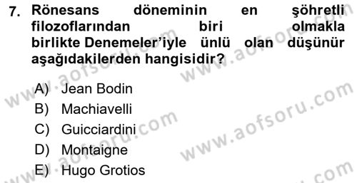Tarih Felsefesi Dersi Ara Sınavı Deneme Sınav Soruları 7. Soru