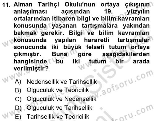 Tarih Felsefesi Dersi 2022 - 2023 Yılı (Final) Dönem Sonu Sınav Soruları 11. Soru