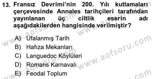 Tarih Felsefesi Dersi 2022 - 2023 Yılı (Final) Dönem Sonu Sınav Soruları 13. Soru