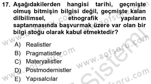 Tarih Felsefesi Dersi 2022 - 2023 Yılı (Final) Dönem Sonu Sınav Soruları 17. Soru