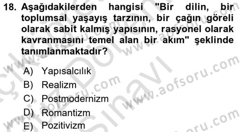 Tarih Felsefesi Dersi 2022 - 2023 Yılı (Final) Dönem Sonu Sınav Soruları 18. Soru