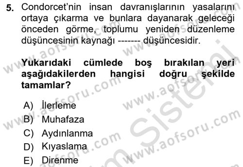 Tarih Felsefesi Dersi 2022 - 2023 Yılı (Final) Dönem Sonu Sınav Soruları 5. Soru