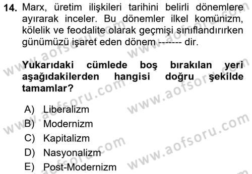 Tarih Felsefesi Dersi 2022 - 2023 Yılı Yaz Okulu Sınav Soruları 14. Soru