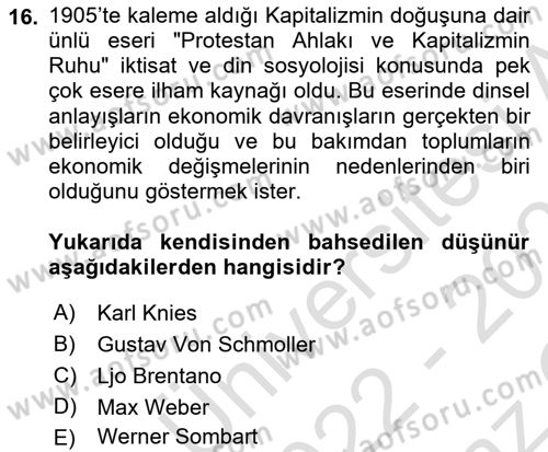 Tarih Felsefesi Dersi 2022 - 2023 Yılı Yaz Okulu Sınav Soruları 16. Soru