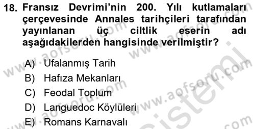 Tarih Felsefesi Dersi 2022 - 2023 Yılı Yaz Okulu Sınav Soruları 18. Soru