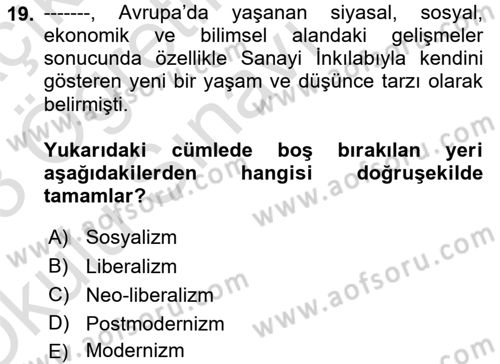 Tarih Felsefesi Dersi 2022 - 2023 Yılı Yaz Okulu Sınav Soruları 19. Soru