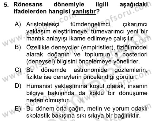 Tarih Felsefesi Dersi 2022 - 2023 Yılı Yaz Okulu Sınav Soruları 5. Soru