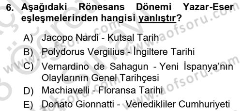Tarih Felsefesi Dersi 2022 - 2023 Yılı Yaz Okulu Sınav Soruları 6. Soru