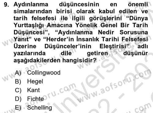 Tarih Felsefesi Dersi 2022 - 2023 Yılı Yaz Okulu Sınav Soruları 9. Soru