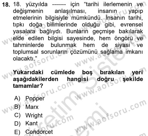 Tarih Felsefesi Dersi Ara Sınavı Deneme Sınav Soruları 18. Soru