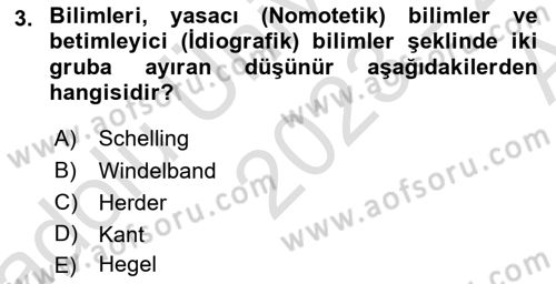 Tarih Felsefesi Dersi Ara Sınavı Deneme Sınav Soruları 3. Soru