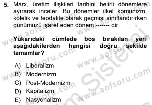 Tarih Felsefesi Dersi 2023 - 2024 Yılı (Final) Dönem Sonu Sınav Soruları 5. Soru