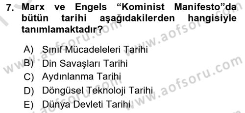 Tarih Felsefesi Dersi 2023 - 2024 Yılı (Final) Dönem Sonu Sınav Soruları 7. Soru