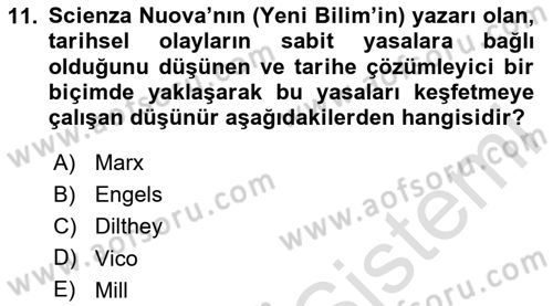 Tarih Felsefesi Dersi 2023 - 2024 Yılı Yaz Okulu Sınav Soruları 11. Soru
