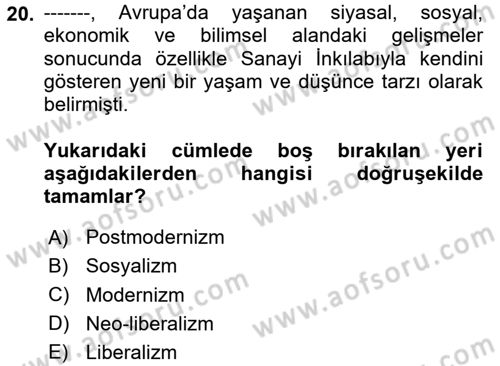 Tarih Felsefesi Dersi 2023 - 2024 Yılı Yaz Okulu Sınav Soruları 20. Soru