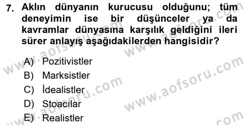 Tarih Felsefesi Dersi 2023 - 2024 Yılı Yaz Okulu Sınav Soruları 7. Soru