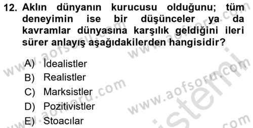 Tarih Felsefesi Dersi 2024 - 2025 Yılı (Vize) Ara Sınav Soruları 12. Soru