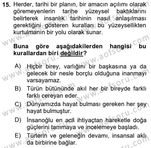 Tarih Felsefesi Dersi 2024 - 2025 Yılı (Vize) Ara Sınav Soruları 15. Soru