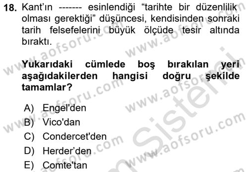 Tarih Felsefesi Dersi 2024 - 2025 Yılı (Vize) Ara Sınav Soruları 18. Soru