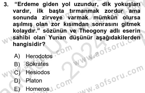 Tarih Felsefesi Dersi 2024 - 2025 Yılı (Vize) Ara Sınav Soruları 3. Soru
