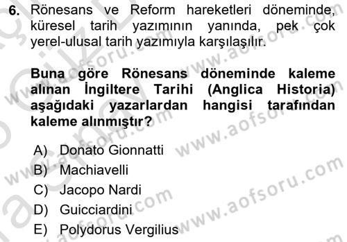 Tarih Felsefesi Dersi 2024 - 2025 Yılı (Vize) Ara Sınav Soruları 6. Soru