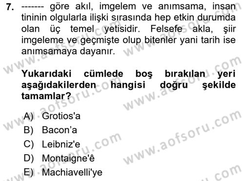 Tarih Felsefesi Dersi 2024 - 2025 Yılı (Vize) Ara Sınav Soruları 7. Soru