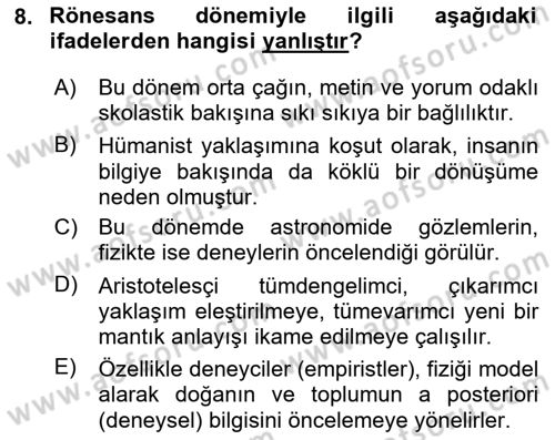 Tarih Felsefesi Dersi 2024 - 2025 Yılı (Vize) Ara Sınav Soruları 8. Soru