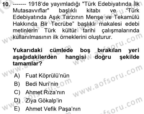 Tarih Felsefesi Dersi 2024 - 2025 Yılı (Final) Dönem Sonu Sınav Soruları 10. Soru