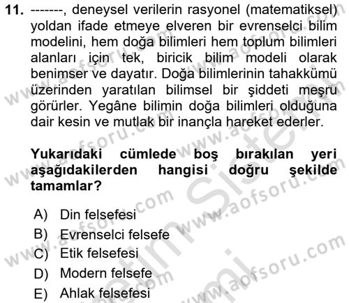 Tarih Felsefesi Dersi 2024 - 2025 Yılı (Final) Dönem Sonu Sınav Soruları 11. Soru