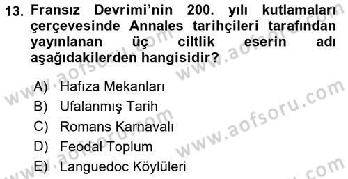 Tarih Felsefesi Dersi 2024 - 2025 Yılı (Final) Dönem Sonu Sınav Soruları 13. Soru