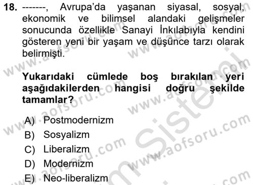 Tarih Felsefesi Dersi 2024 - 2025 Yılı (Final) Dönem Sonu Sınav Soruları 18. Soru
