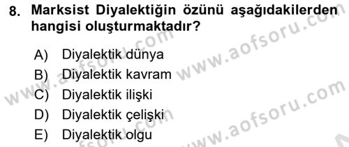 Tarih Felsefesi Dersi 2024 - 2025 Yılı (Final) Dönem Sonu Sınav Soruları 8. Soru
