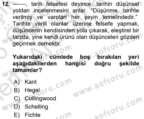 Tarih Felsefesi Dersi 2025 - 2026 Yılı (Vize) Ara Sınav Soruları 12. Soru
