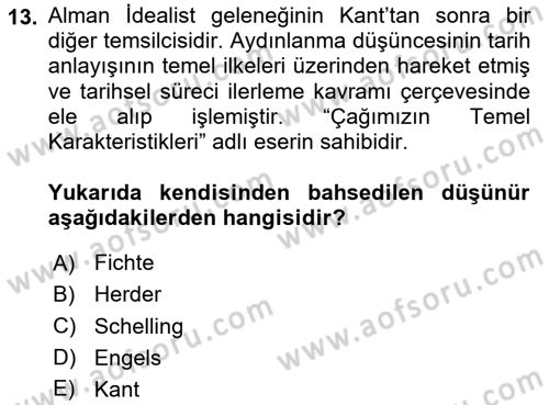 Tarih Felsefesi Dersi 2025 - 2026 Yılı (Vize) Ara Sınav Soruları 13. Soru
