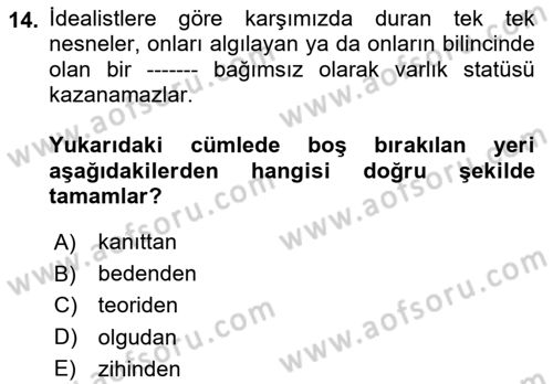 Tarih Felsefesi Dersi 2025 - 2026 Yılı (Vize) Ara Sınav Soruları 14. Soru